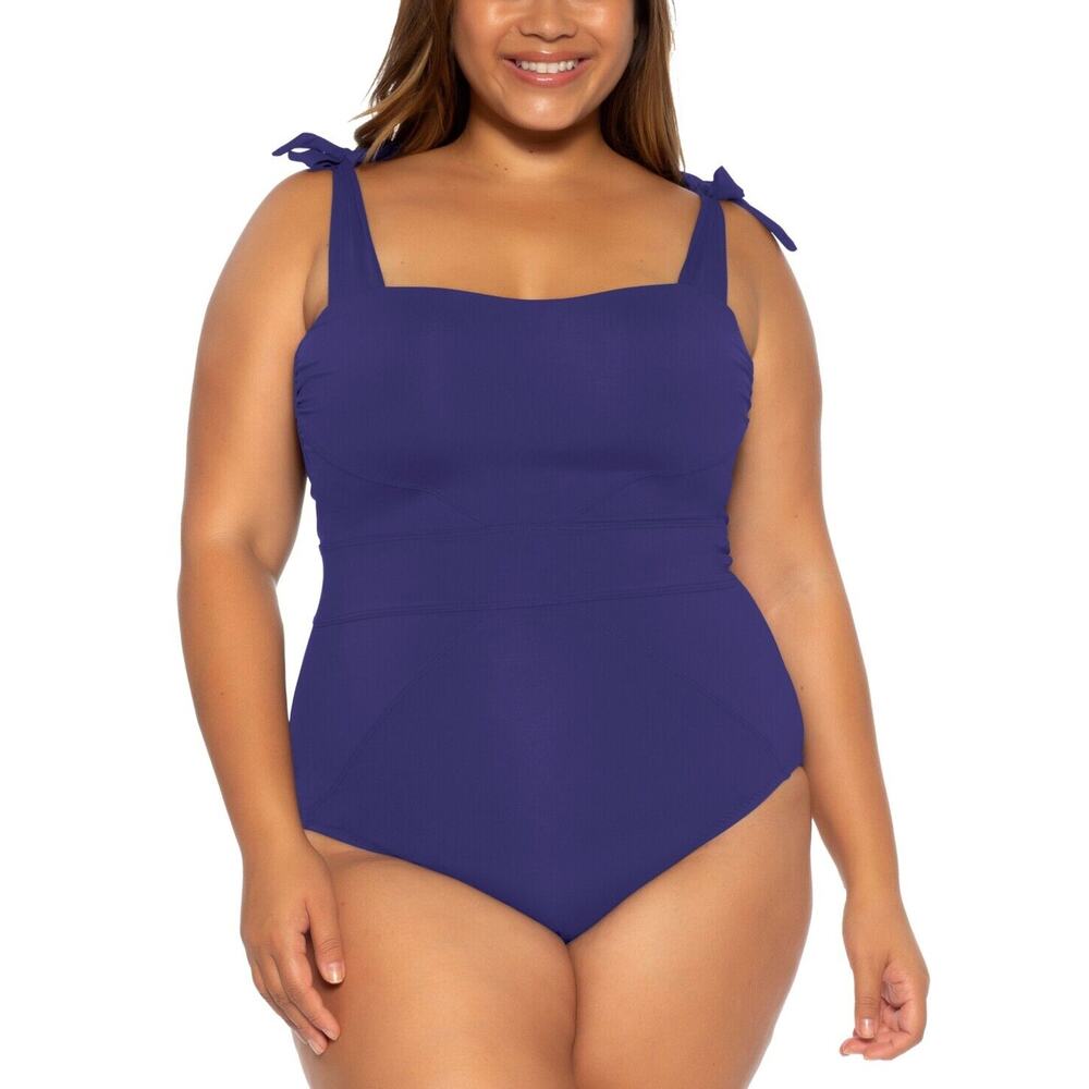 Becca Etc Plus Size Tie-Shoulder Swimsuit Blue Size 2X 1287